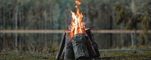 Preview wallpaper bonfire, logs, flame, fire, forest