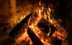 Preview wallpaper bonfire, logs, flame, fire, dark