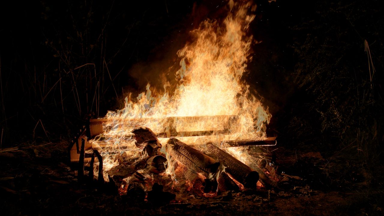 Wallpaper bonfire, logs, flame, dark