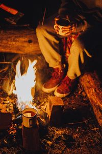 Preview wallpaper bonfire, mug, tea, camping, rest