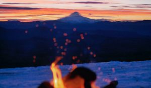 Preview wallpaper bonfire, nature, mountains, dusk, landscape