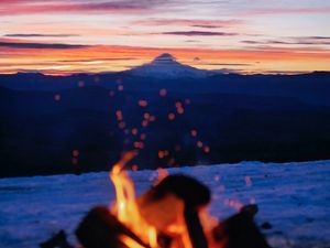 Preview wallpaper bonfire, nature, mountains, dusk, landscape