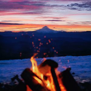 Preview wallpaper bonfire, nature, mountains, dusk, landscape