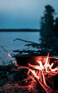 Preview wallpaper bonfire, pan, fire, camping