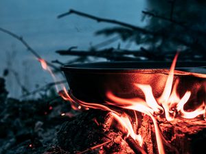 Preview wallpaper bonfire, pan, fire, camping