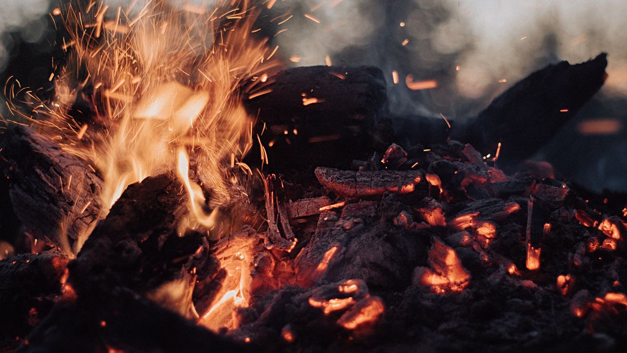 Wallpaper bonfire, fire, sparks, ash, coals hd, picture, image