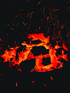 Preview wallpaper bonfire, sparks, coals, heat, dark