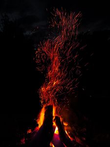 Preview wallpaper bonfire, sparks, firewood, dark