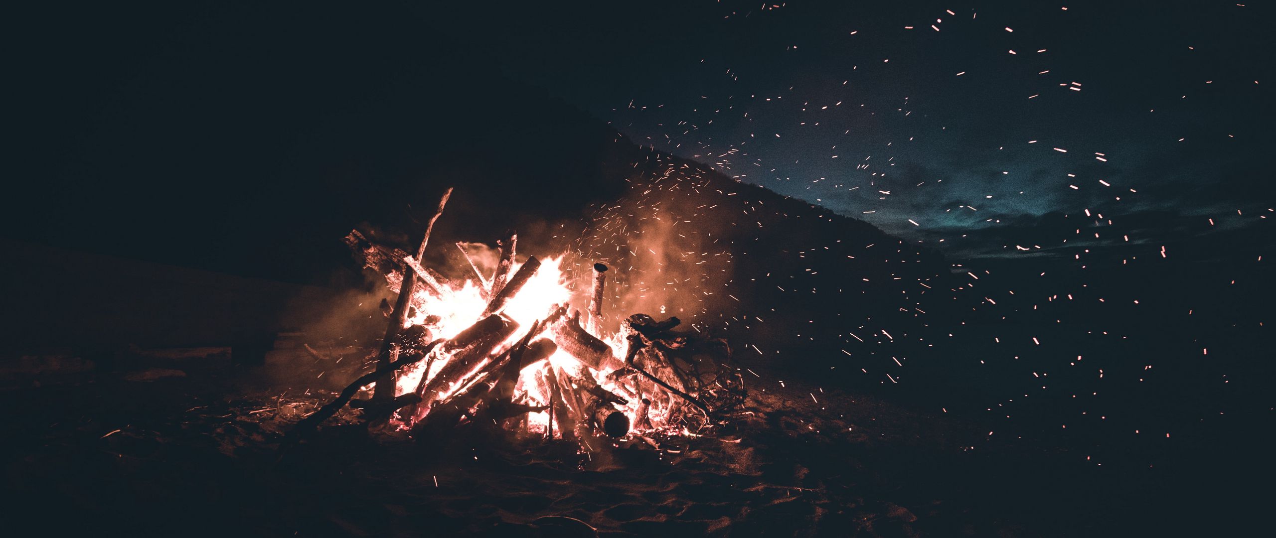 Download wallpaper 2560x1080 bonfire, sparks, logs, flame dual wide ...