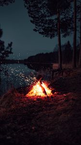 Preview wallpaper bonfire, sparks, night, camping