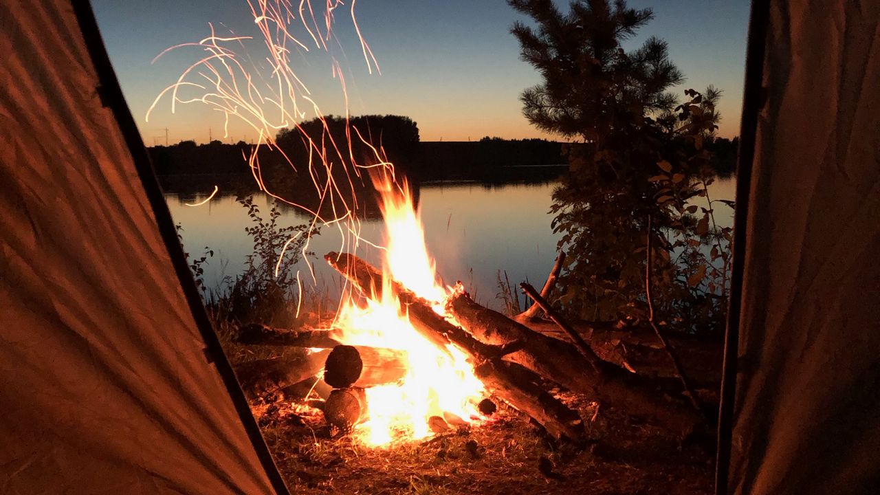 Wallpaper bonfire, tent, camping, night
