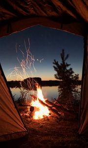Preview wallpaper bonfire, tent, camping, night