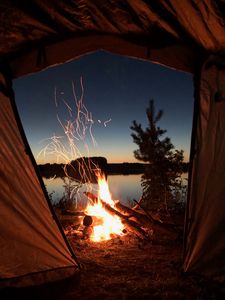 Preview wallpaper bonfire, tent, camping, night