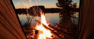 Preview wallpaper bonfire, tent, camping, night