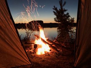 Preview wallpaper bonfire, tent, camping, night