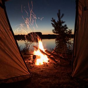 Preview wallpaper bonfire, tent, camping, night