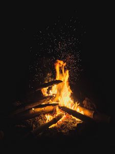 Preview wallpaper bonfire, wood, fire, flame, sparks