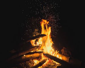 Preview wallpaper bonfire, wood, fire, flame, sparks