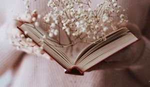 Preview wallpaper book, branch, flowers, white, open