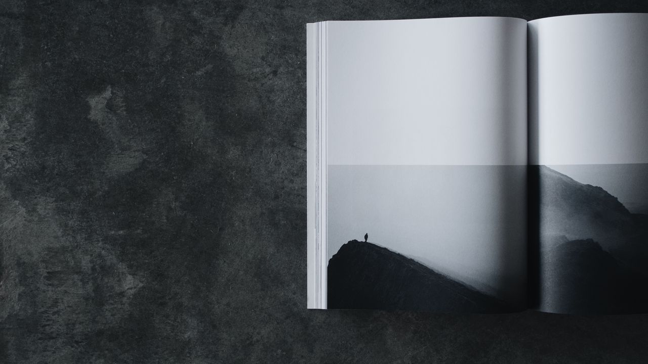 Wallpaper book, bw, silhouette, minimalism