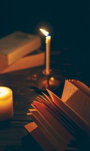 Preview wallpaper book, candle, shadows, reading, comfort