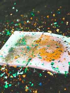 Preview wallpaper book, confetti, glitter, colorful, grass