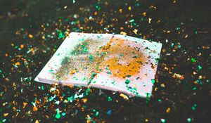 Preview wallpaper book, confetti, glitter, colorful, grass