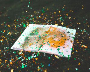 Preview wallpaper book, confetti, glitter, colorful, grass