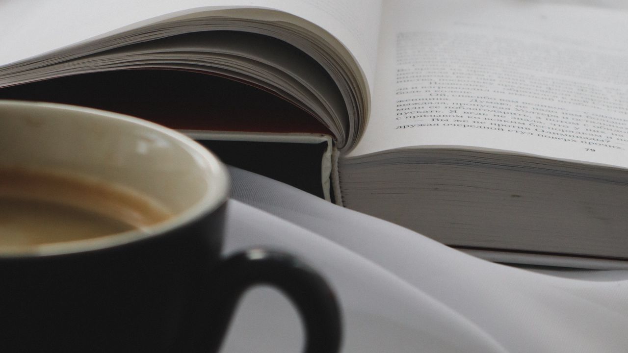 Wallpaper book, cup, coffee, comfort