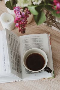 Preview wallpaper book, cup, flowers, still life