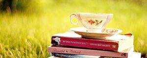 Preview wallpaper book, cup, saucer, grass