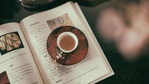 Preview wallpaper book, cup, tea, flower, relax