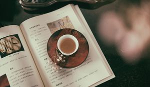 Preview wallpaper book, cup, tea, flower, relax