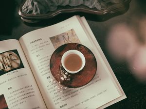 Preview wallpaper book, cup, tea, flower, relax