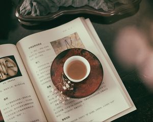 Preview wallpaper book, cup, tea, flower, relax