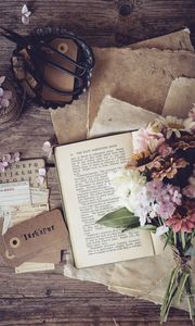 Preview wallpaper book, flowers, petals, paper, aesthetics
