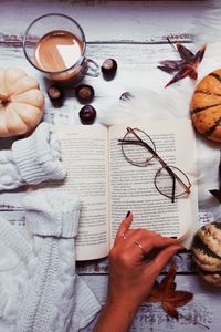 Preview wallpaper book, glasses, coffee, hand