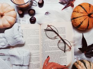 Preview wallpaper book, glasses, coffee, hand