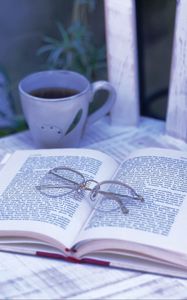 Preview wallpaper book, glasses, tea, chair, cup, garden