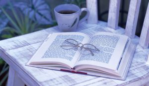 Preview wallpaper book, glasses, tea, chair, cup, garden