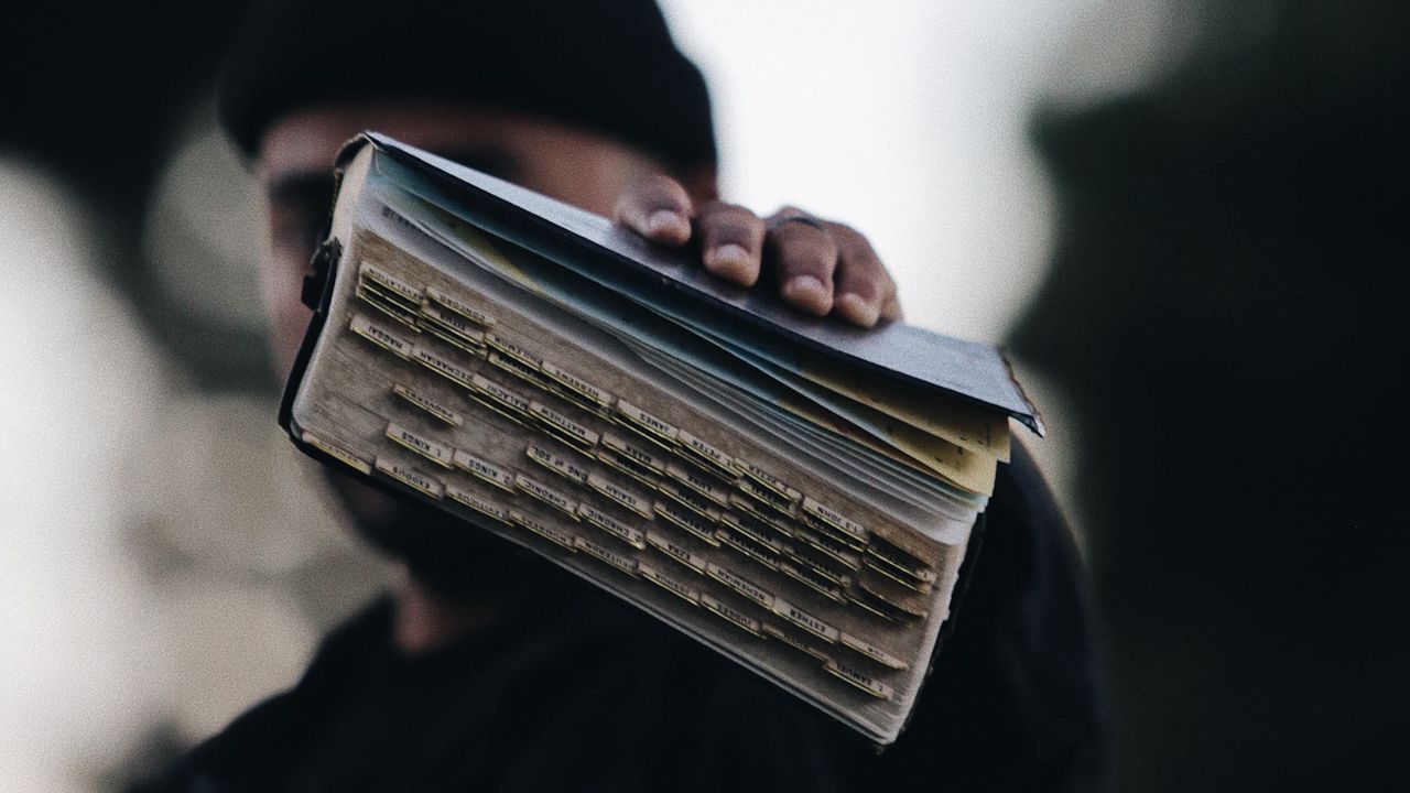 Wallpaper book, hand, man, silhouette