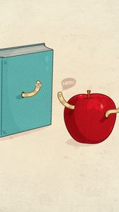 Preview wallpaper book, minimalism, worms, apple