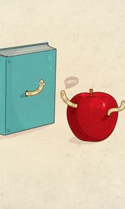 Preview wallpaper book, minimalism, worms, apple