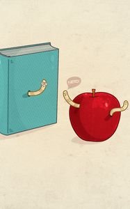 Preview wallpaper book, minimalism, worms, apple