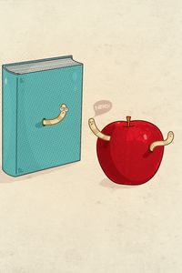 Preview wallpaper book, minimalism, worms, apple