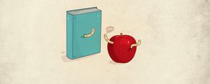 Preview wallpaper book, minimalism, worms, apple