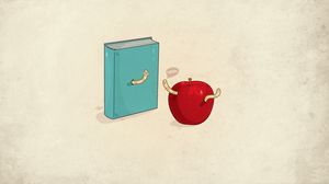 Preview wallpaper book, minimalism, worms, apple