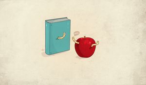 Preview wallpaper book, minimalism, worms, apple