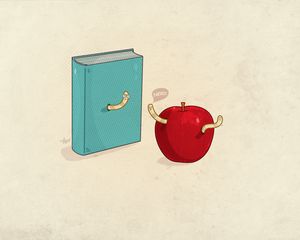 Preview wallpaper book, minimalism, worms, apple