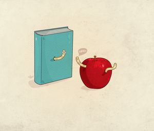 Preview wallpaper book, minimalism, worms, apple